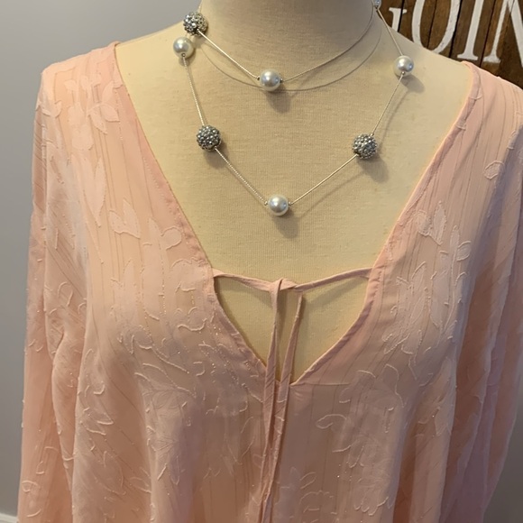 NWT JOE FRESH ROXY EARLE Peach Sparkle Long Sleeve Blouse 1X - Picture 3 of 11